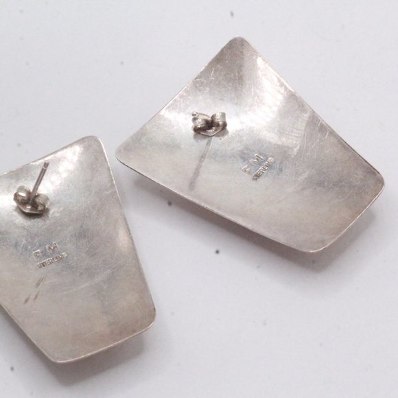 Fred Maloney FM Navajo Sterling Silver Inlay Charoite Lapis Large Post Earrings